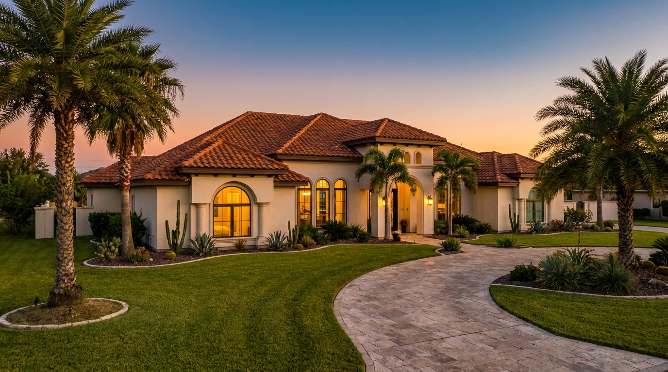 Residencia de lujo en el Valle de Texas al atardecer